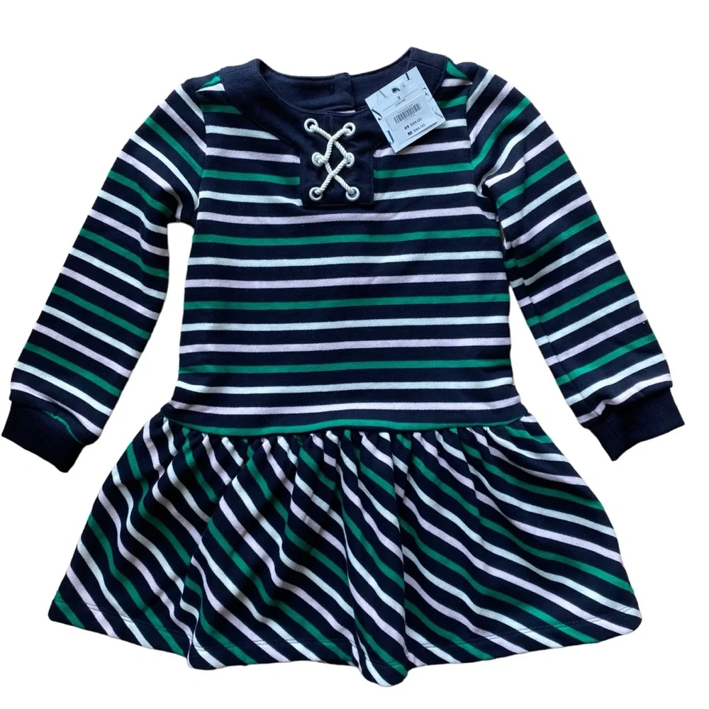 Janie and Jack Dress Long Sleeve Sweatshirt Blue Green White Pink Stripe Size 3